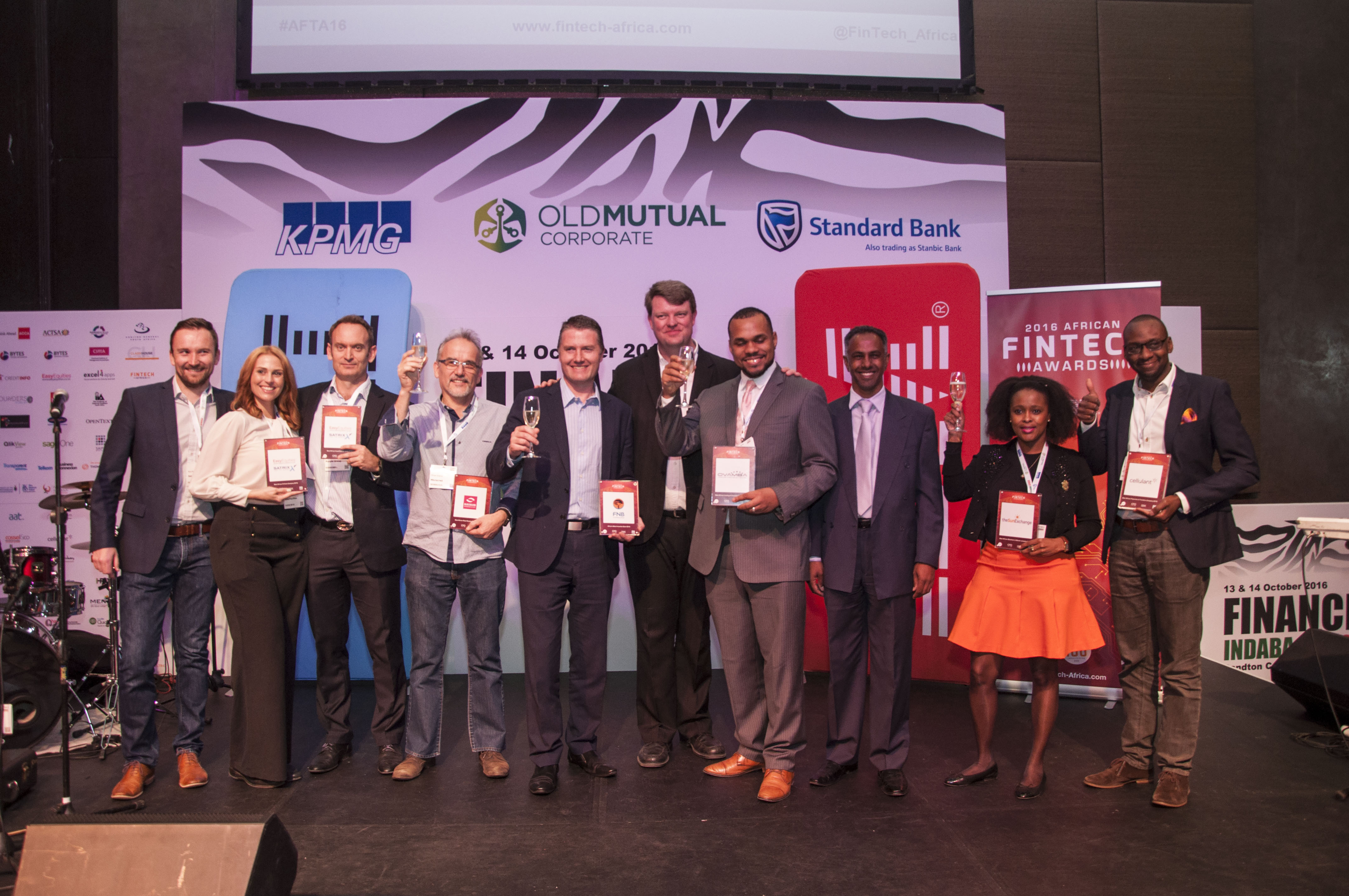 Cellulant’s Ken Njoroge (pictured right) with the winners of the African FinTech 2016 in Johanesburg, South Africa at the conclusion of the Awards.