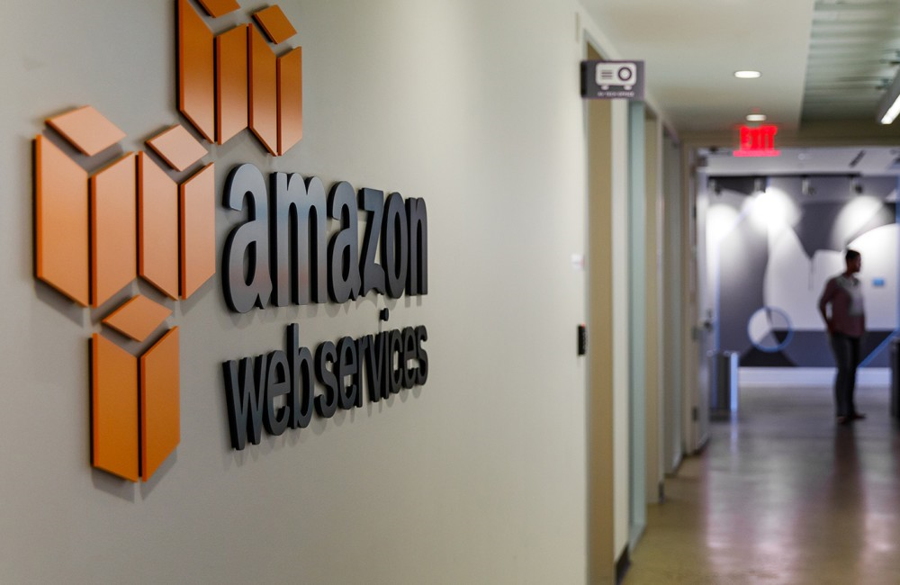 Amazon Web services logo on wall