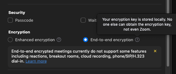 Enabling E2EE on Zoom