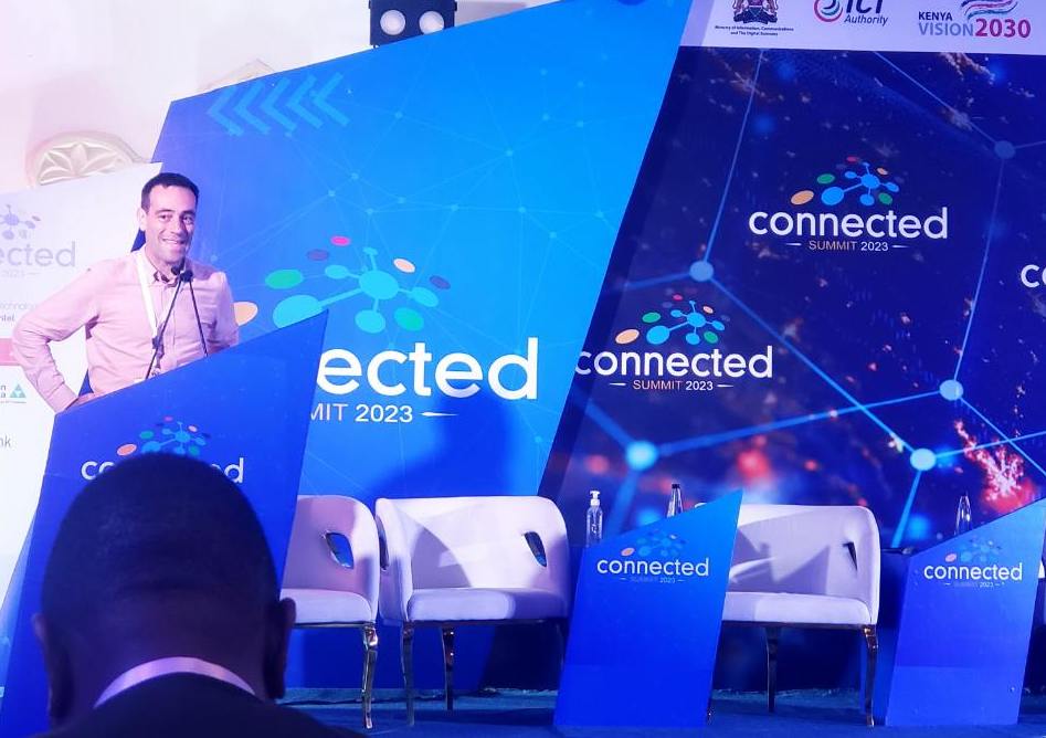 Huawei Kenya's Adam Lane speaking at the #ConnectedSummit2023 opening day