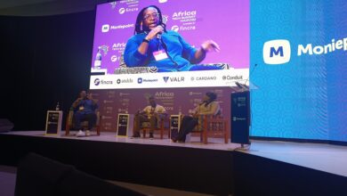 Moniepoint executives Peter Oriaifo and Tolulope Obianwu speak during a fireside chat moderated by Ifeduyi Oyesanmi at Africa Tech Summit Nairobi 2026, discussing the company’s approach to business payments and operational scale.