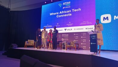 Panelists Nonnie Wanjihia Burbidge of Enza Capital, Vladimir Dugin of E3 Capital, Lyndsay Handler of Delta40 Studio, and Joe Kinvi of Borderless during the Africa Tech Summit Investment Showcase at the Moniepoint Stage in Nairobi.