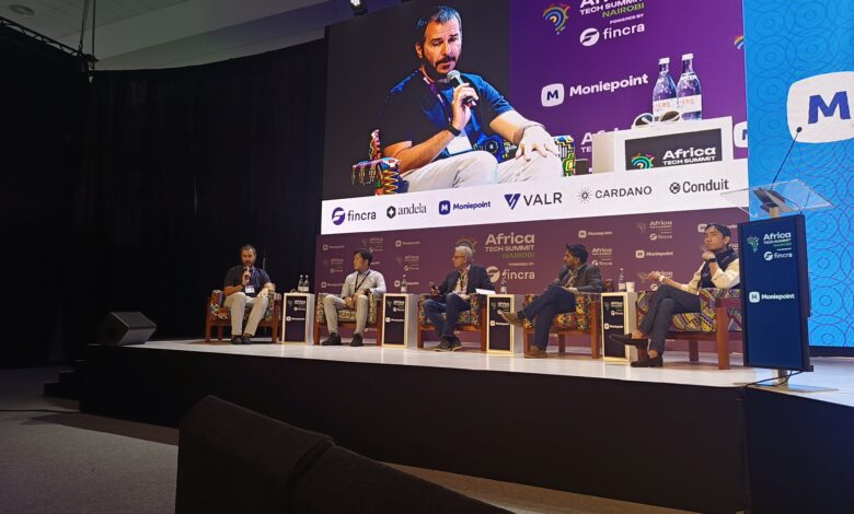 Panelists at the Africa Tech Summit discuss Japan’s growing involvement in Africa’s venture ecosystem, featuring Riki Yamauchi and Steve Beck of Novastar Ventures, Jit Bhattacharya of BasiGo, Jason Carmichael of Tibu Health, and Aito Kasahara of Sumitomo Corporation.