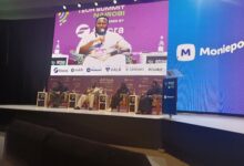 Emmanuel “Babz” Babalola of Fincra moderates a discussion with Nena Nwachukwu of Conduit, Carol Ogallo of Choice Bank, and Paschal Okeke of CrissCross on payment rails and intra-African trade.