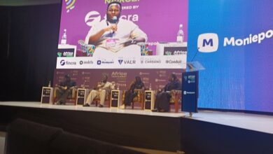Emmanuel “Babz” Babalola of Fincra moderates a discussion with Nena Nwachukwu of Conduit, Carol Ogallo of Choice Bank, and Paschal Okeke of CrissCross on payment rails and intra-African trade.