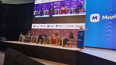 : Tem Mbuh, Program Manager for Transformative Peace in Africa at Open Society Foundations, alongside Naomi Kilungu, Founder of AI for Peace Africa, and David Lemaiyan, Regional Director for Eastern and Southern Africa at Open Mapping Hub, during the panel discussion on technology’s role in building peace across the continent.