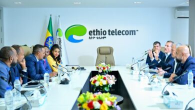 Ethio Telecom CEO Frehiwot Tamru and fellow executives meet with Ascot Energy in Addis Ababa to formalize a partnership focused on powering telecom infrastructure with hybrid, sustainable energy solutions.