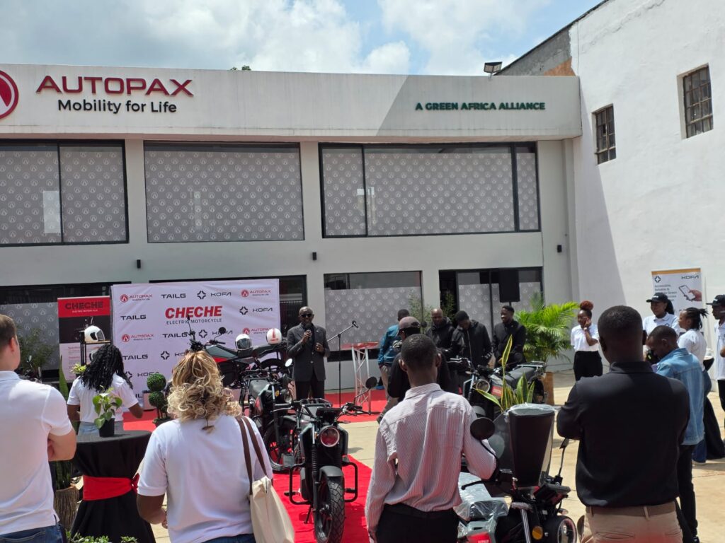 Autopax unveils the Cheche electric motorcycle during a launch event in Nairobi, alongside its battery-swapping infrastructure rollout.