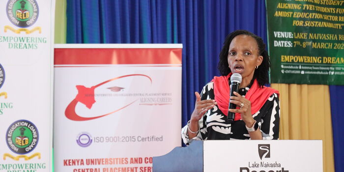 Agnes Wahome, Chief Executive Officer of the Kenya Universities and Colleges Central Placement Service, during a public engagement on university placement and student funding in March 2025.