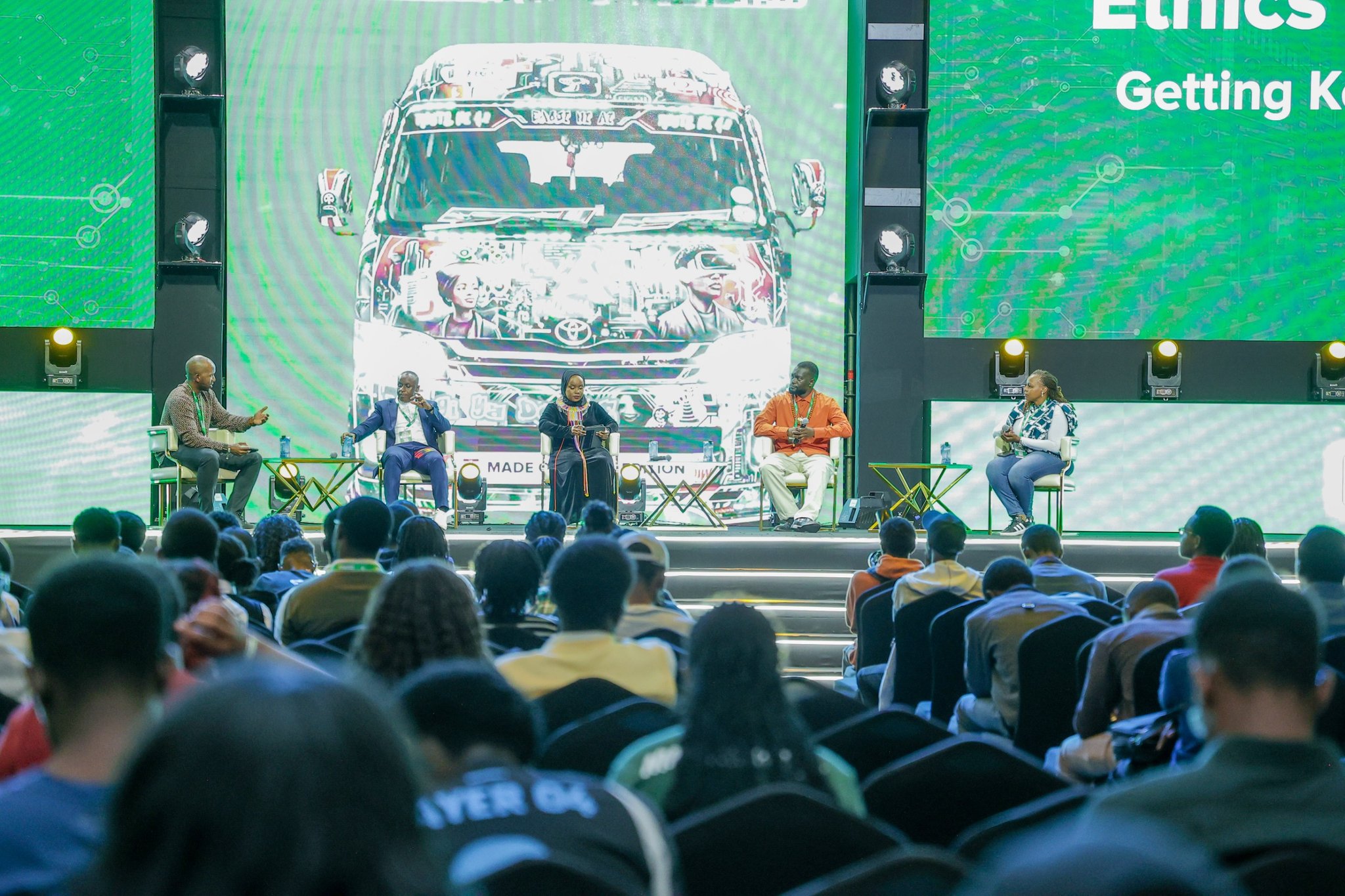 Panelists Pauline Kieleko of Safaricom PLC, James Ahere of Weza Interactive Entertainment, Ellein Nasieku of SemaBOX Africa, and Philip Karanja of Phil-it Productions during the Ethics and Representation discussion at Safaricom Decode 4.0, focused on scaling Kenyan stories responsibly