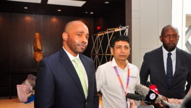 Kamal Budhabhatti, Founder of Craft Silicon; Chad Pollock, Vice President and General Manager for East Africa at Visa; and Johnson Ondicho, Head of Digital Channels at KCB, speak during the launch of TouristTap in Nairobi, as Kenya backs efforts to digitize tourism payments.