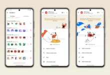 Premium sticker packs and customization options in WhatsApp Plus, shown on Android during early rollout.