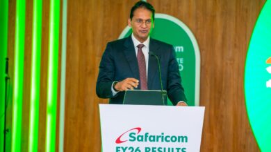 Adil Khawaja, Chairman of the Safaricom PLC Board, speaks during the company’s FY2026 results presentation.