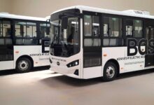 BasiGo electric buses parked at the company’s Nairobi facility as deployments expand across commuter routes in Kenya and Rwanda.