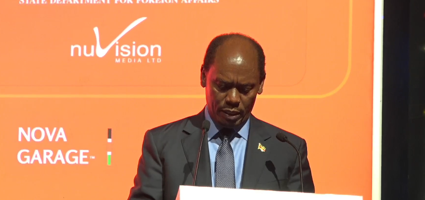 William Kabogo speaks during the Nova Garage 2026 launch in Nairobi on May 11, 2026, a side event of the Africa Forward Summit 2026 focused on African startups, digital infrastructure and innovation investment.