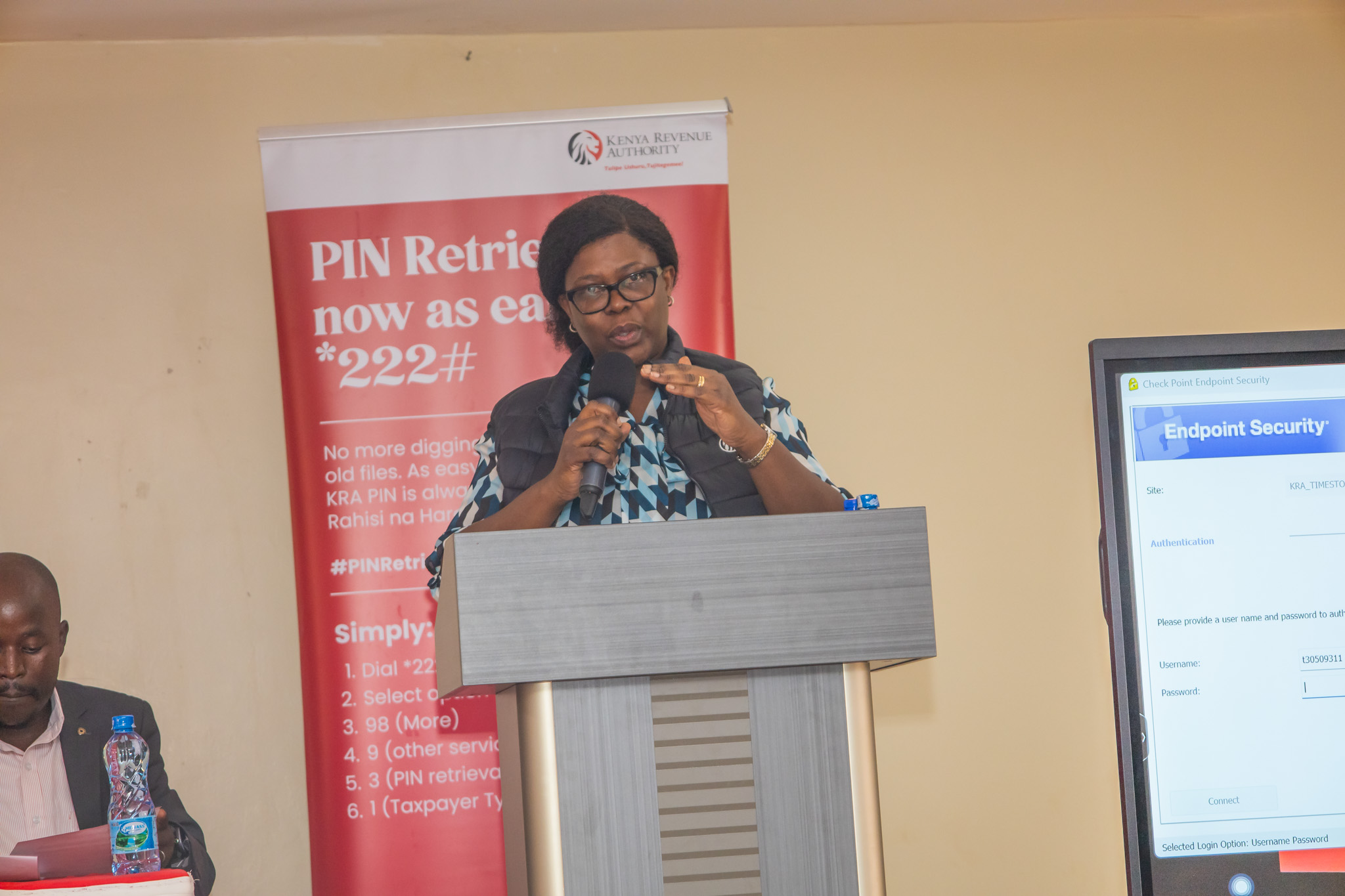 Ag. KRA Commissioner General Dr. Lilian Nyawanda during a taxpayer engagement forum in Meru, where the authority outlined efforts to improve digital service delivery, strengthen public trust, and enhance voluntary tax compliance through direct citizen feedback.