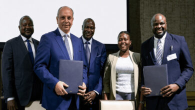 Samaila Zubairu, President and Chief Executive Officer of Africa Finance Corporation (centre), with representatives from AFC and investment partners during a signing linked to the corporation’s African technology fund investment programme.