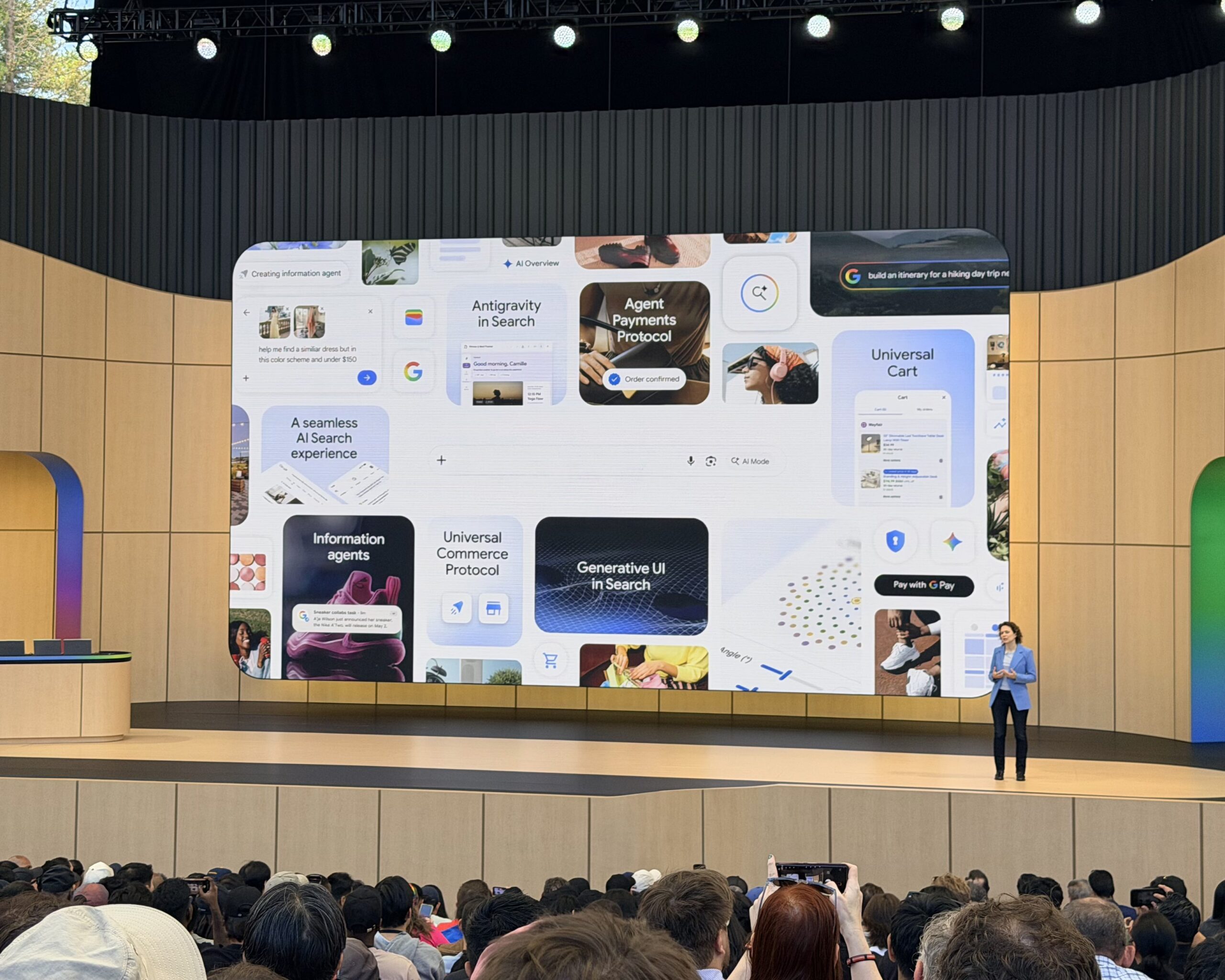 Liz Reid, Google’s Vice President and Head of Search, presents the company’s new AI-powered Search experience during Google I/O 2026, highlighting conversational queries, information agents, and generative UI tools.