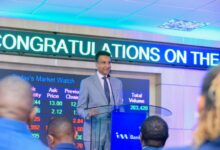 I&M Bank officials during the Nairobi Securities Exchange listing ceremony for the bank’s medium-term note.