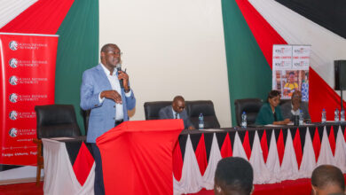 KRA Commissioner for Micro and Small Taxpayers George Obell speaks during a taxpayer engagement forum on digital tax compliance and mobile money transactions.