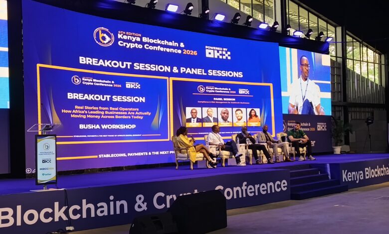 Chebet Kipingor, Business Operations Manager at Busha, joins Bonface Ombui, CEO of Choice Bank, Mark Mwaniki, Commercial Director for East Africa at Verto, and Duncan Muchangi, Head of Business Development at Fonbnk, during a breakout session at the Kenya Blockchain & Crypto Conference 2026 focused on stablecoins, compliance and cross-border payments in Africa.