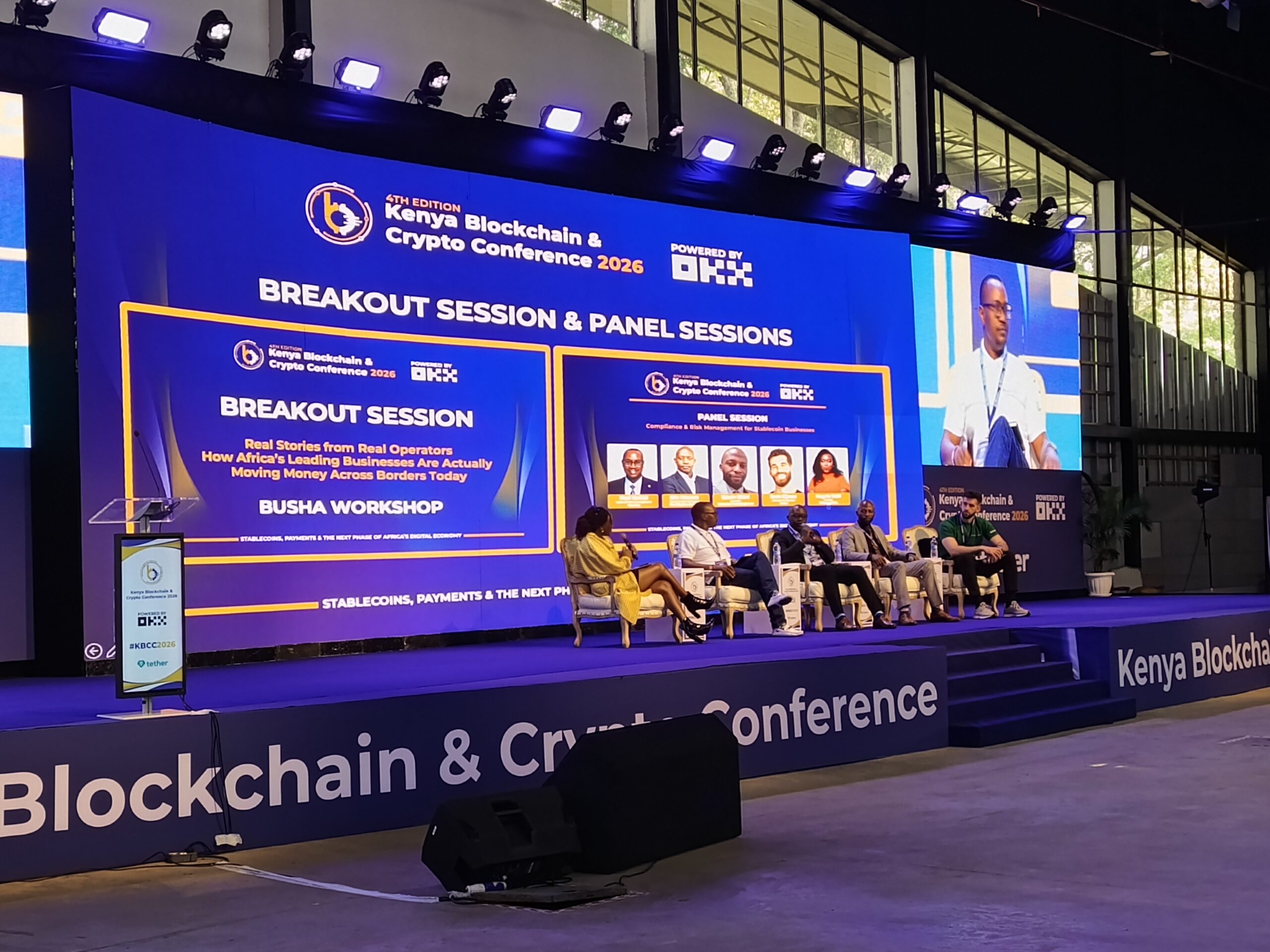 Chebet Kipingor, Business Operations Manager at Busha, joins Bonface Ombui, CEO of Choice Bank, Mark Mwaniki, Commercial Director for East Africa at Verto, and Duncan Muchangi, Head of Business Development at Fonbnk, during a breakout session at the Kenya Blockchain & Crypto Conference 2026 focused on stablecoins, compliance and cross-border payments in Africa.