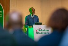 Peter Ndegwa, Group CEO of Safaricom, speaks during the company’s FY2026 results presentation in Nairobi.