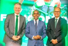 Peter Ndegwa and fellow Safaricom executives during the FY2026 results briefing, where the company outlined broader ambitions around digital infrastructure, platform services and long-term ecosystem growth.