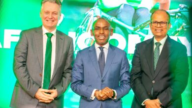 Peter Ndegwa and fellow Safaricom executives during the FY2026 results briefing, where the company outlined broader ambitions around digital infrastructure, platform services and long-term ecosystem growth.