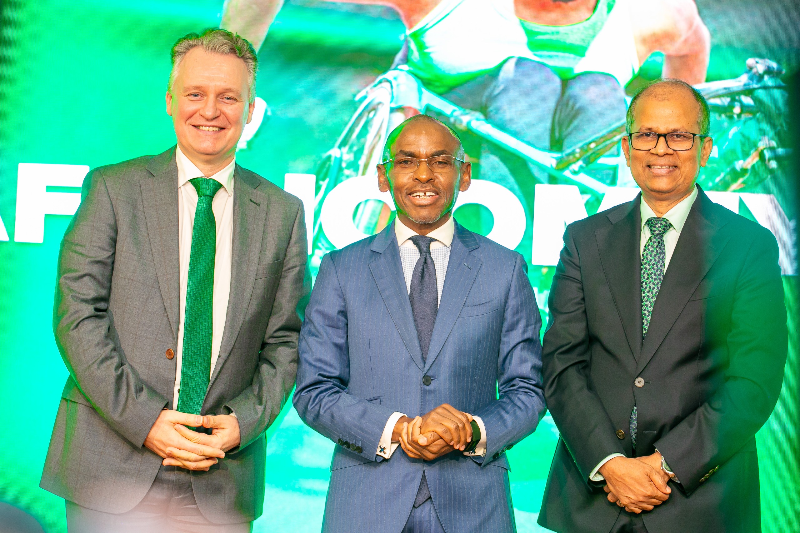 Peter Ndegwa and fellow Safaricom executives during the FY2026 results briefing, where the company outlined broader ambitions around digital infrastructure, platform services and long-term ecosystem growth.