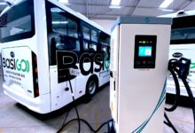 A BasiGo electric bus charging at one of the company’s EV infrastructure sites as charging corridors expand beyond Nairobi into regional towns including Nakuru, Nyeri and Meru.