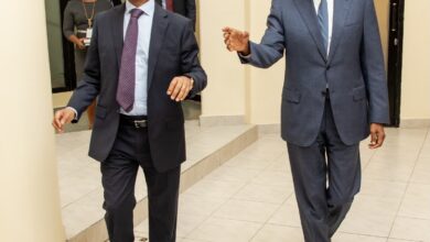 Ethics and Anti-Corruption Commission CEO Abdi Mohamud and Financial Reporting Centre Director-General Naphtaly Rono during talks at Nairobi’s Integrity Centre on strengthening cooperation against money laundering and financial crimes in Kenya.