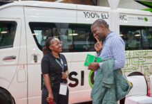 The BasiGo Ma3e electric van on display in Nairobi as AUTOEXPO Kenya 2026 highlights growing interest in electric mobility and commercial transport solutions across East Africa.