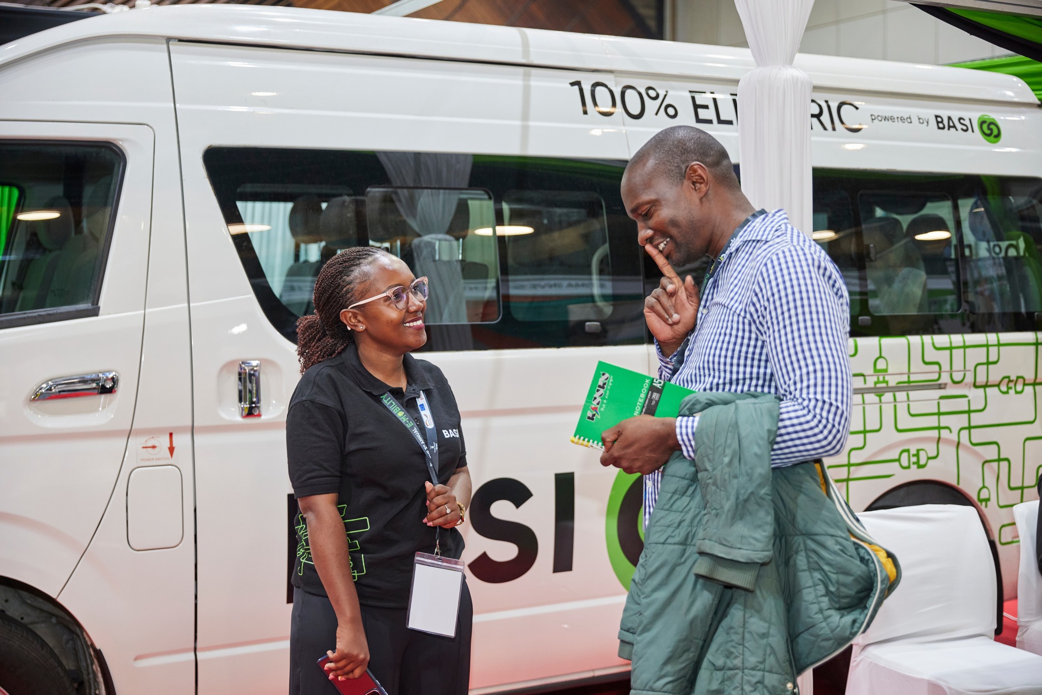 The BasiGo Ma3e electric van on display in Nairobi as AUTOEXPO Kenya 2026 highlights growing interest in electric mobility and commercial transport solutions across East Africa.