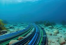 Subsea fibre-optic cables on the ocean floor representing the Blue-Raman digital connectivity network.