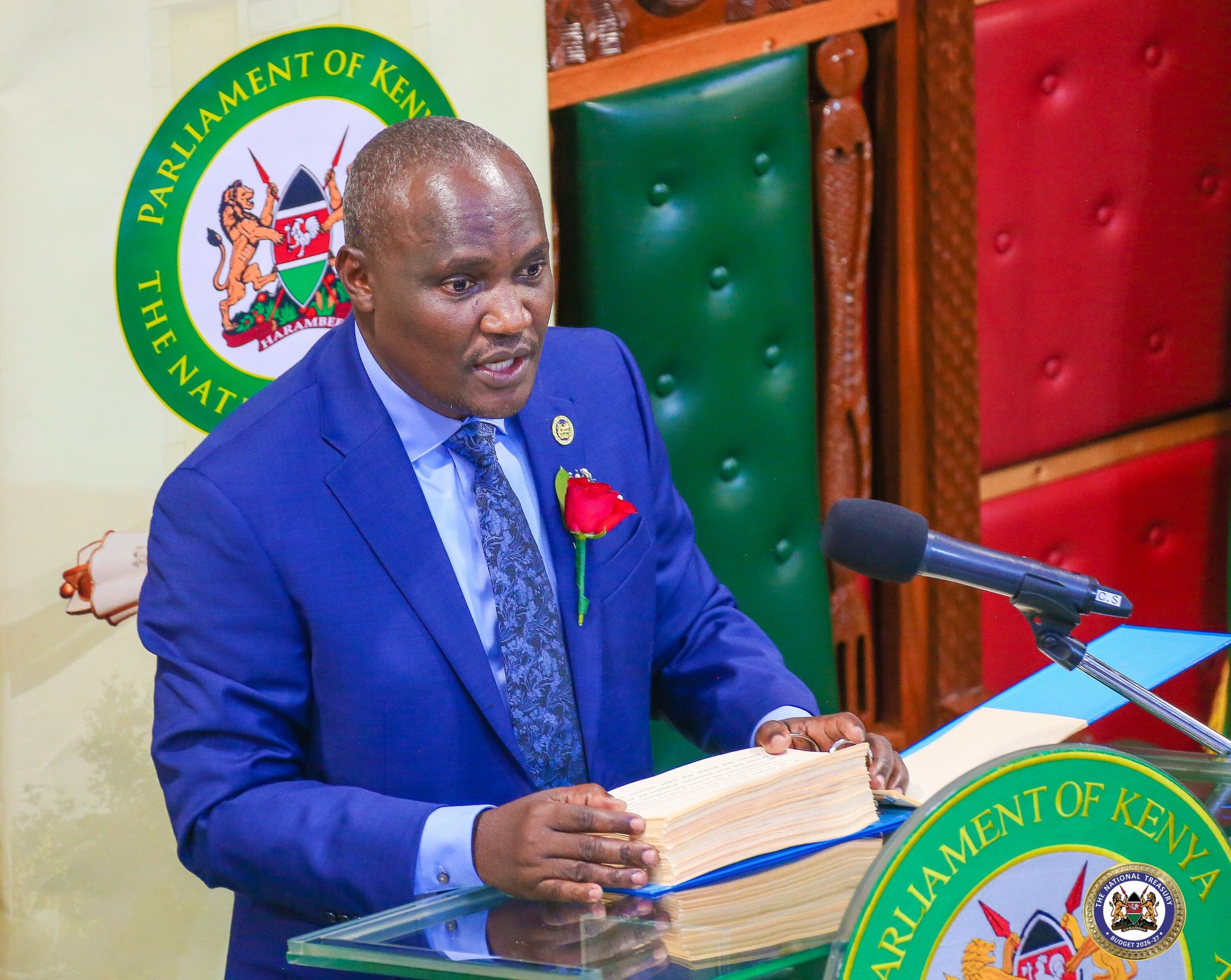 Treasury Cabinet Secretary John Mbadi speaking in Parliament during the presentation of Kenya's 2026/27 Budget.
