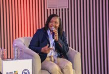 Kenya Tourism Board CEO June Chepkemei speaks on stage during a panel discussion at the 2026 Global Data Festival in Nairobi.