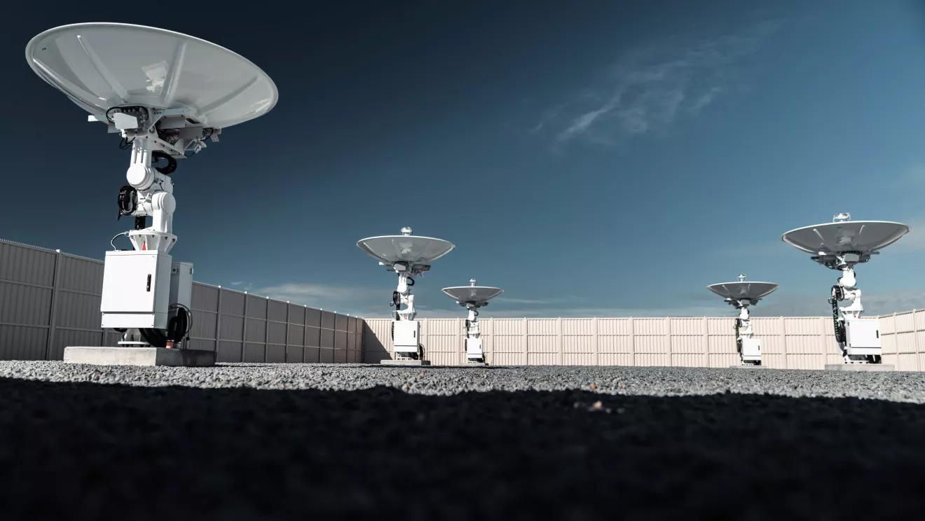 Project Kuiper ground station antennas used to connect Amazon's low Earth orbit satellite broadband network with users on the ground.