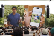 Apple executive demonstrates AI-powered photo editing features in Photos during WWDC 2026.