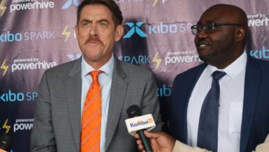 Kibo Africa Director Felix Mulwa and Powerhive CEO Chris Hornor at the launch of Kibo Spark electric motorcycles in Nairobi, Kenya.