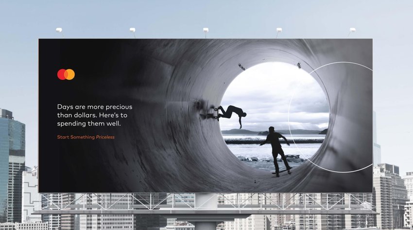 Mastercard billboard promoting its Priceless travel platform, highlighting experience-led travel and cultural discovery across Africa.