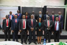 Mwalimu National DT SACCO and NCBA Bank officials at the launch of Salo Xpress, a digital payroll management solution in Kenya.