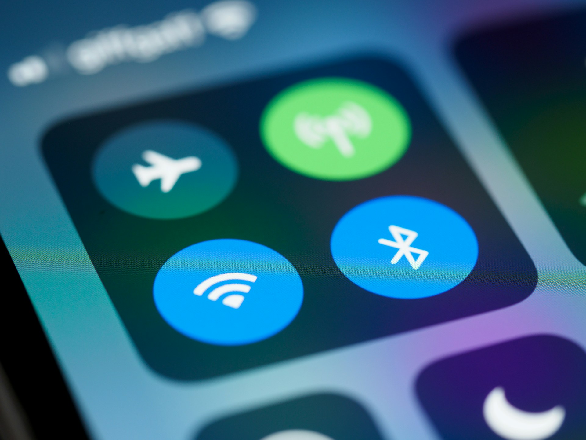 Smartphone showing wireless connectivity settings including Wi-Fi, Bluetooth and mobile network controls on a device compatible with Wi-Fi Calling.