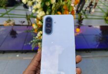 Samsung Galaxy A57 5G photographed during the Galaxy Hangout creator event in Nairobi, showcasing Samsung's AI-focused A-series smartphone lineup.