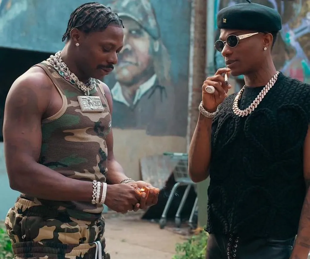 Wizkid and Asake during a music video shoot, both ranked among Spotify's most-streamed African artists as of May 2026.