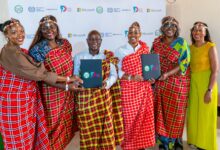 Representatives from ILO, Microsoft, Power Learn Project Africa and the Turkana County Government launch a digital skills programme for refugee and host community youth in Kenya.