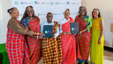 Representatives from ILO, Microsoft, Power Learn Project Africa and the Turkana County Government launch a digital skills programme for refugee and host community youth in Kenya.