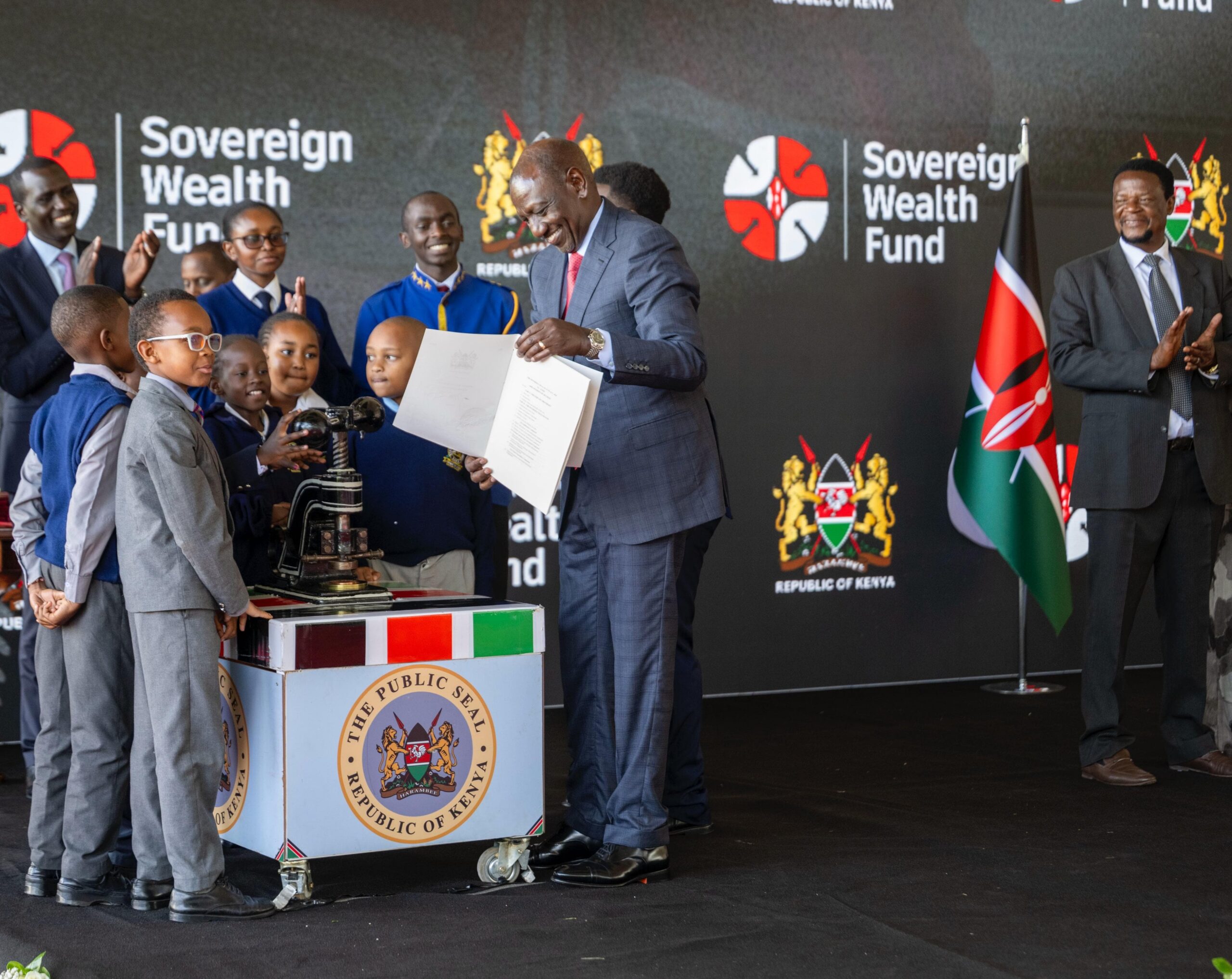President William Ruto signs the Sovereign Wealth Fund Act, 2026, at a ceremony launching Kenya's sovereign wealth fund in Nairobi.