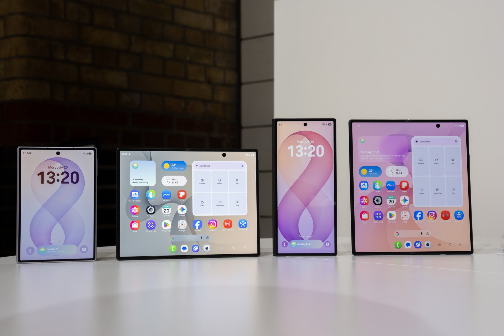 Samsung Galaxy Z Fold8 and Galaxy Z Fold8 Ultra displayed folded and unfolded beside each other at Galaxy Unpacked 2026.