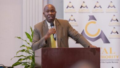 CMA CEO Wyckliffe Shamiah speaking at a Capital Markets Authority event announcing new unit trust fund approvals and expanded regulated investment products in Kenya.